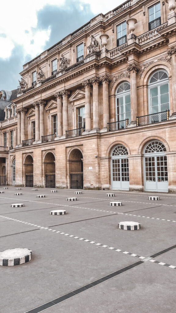 Striped columns and gardens at Palais Royal – creative photo spot in Paris