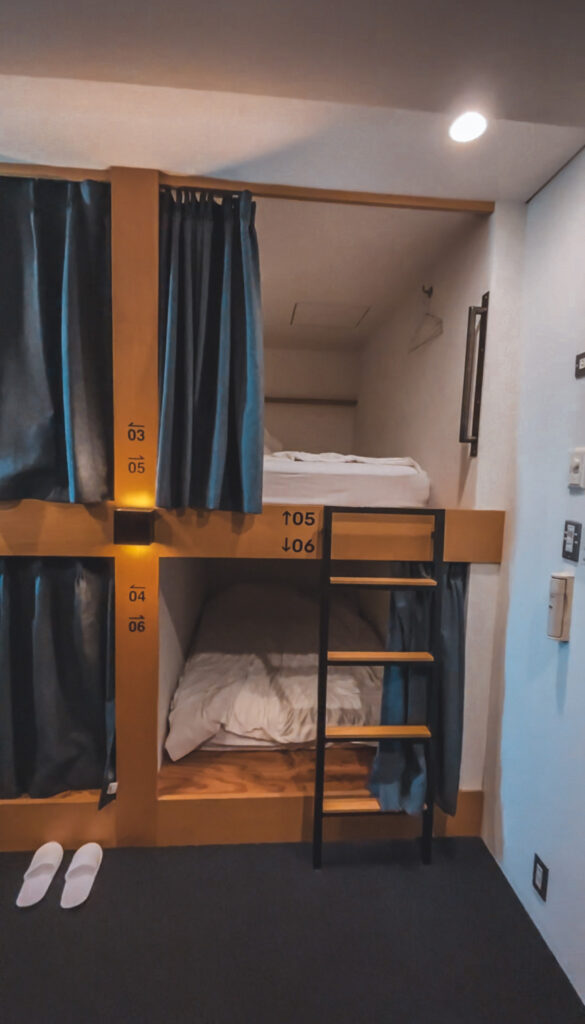 bed in a hostel in Kyoto